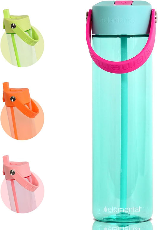 Elemental Splash Water Bottle with Straw - BPA-Free Tritan Plastic Reusable Water Bottle with Strap - Ideal for Travel, Gym and Sports - Leak Proof when Spout is Closed - 26oz - Berry Breeze