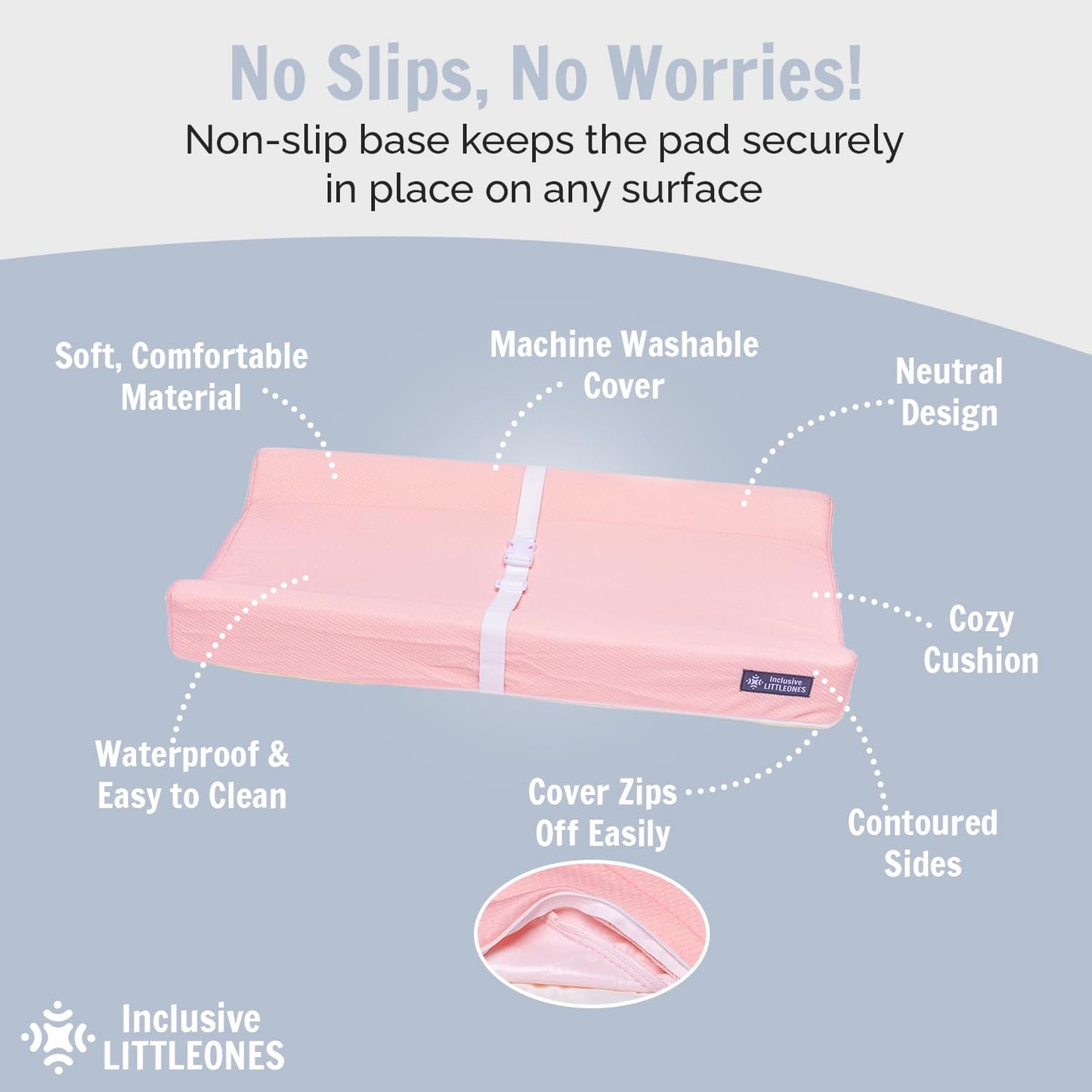 Baby Diaper Changing Pad Soft, Waterproof Changing Pad, Non-Slip Bottom, Safety Straps & Ergonomic Contoured Design - Wipeable Changing Pad Cover Standard Size (31.5"x16") Changing Tables & Dressers