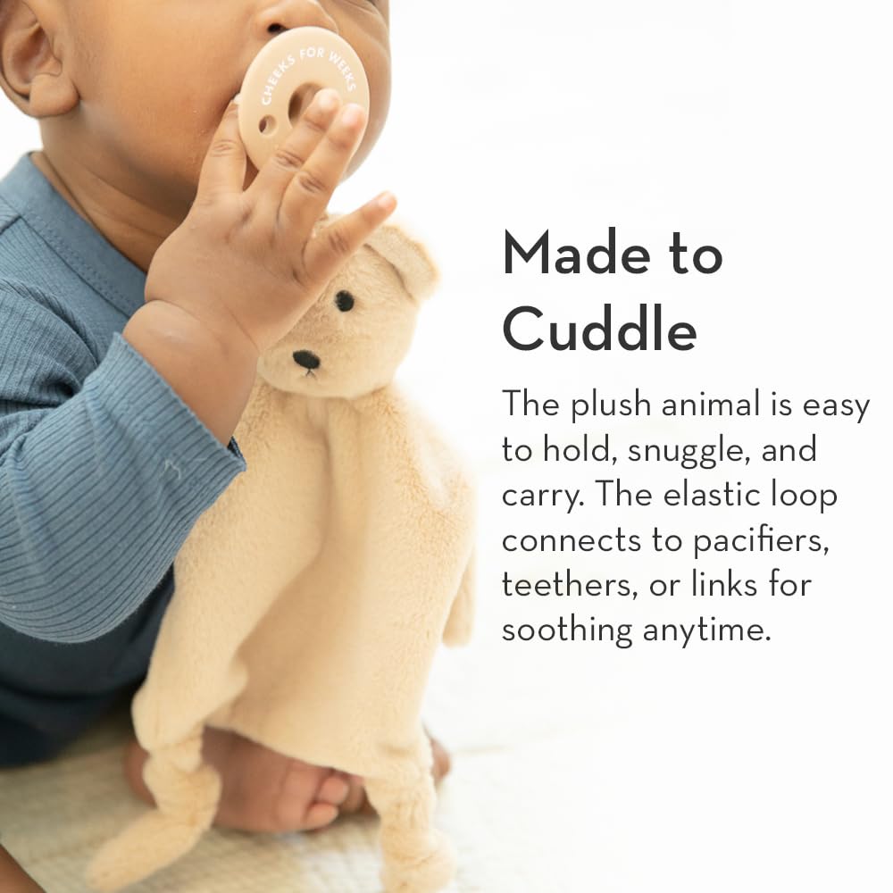 Pacifier Holder with Detachable Pacifier by Bella Tunno, Soft Animal Lovey Snuggle Toy Attaches to Teethers, Baby Gift for Newborn Boys and Girls, Babies 0+ Months, Bear