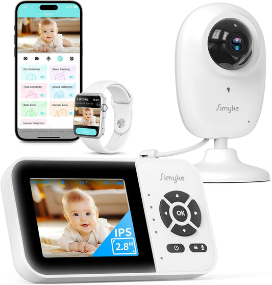 Smart Video Baby Monitor,2.8" Display & 1080p Camera,WiFi/No WiFi Modes,Cry Detection,2-Way Audio Talk,VOX/ECO,Feeding Timer,Temperature Sensor,Night Vision,8 Lullabies, Supports 4 Cameras