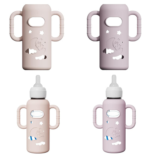 2 Pack Silicone Sleeves for Dr Brown's Glass Bottles, Drop Protection Bottle Sleeves with Handles, Anti Breakage Baby Bottle Protector Compatible with Dr. Brown's Newborn Glass Bottles,8 oz