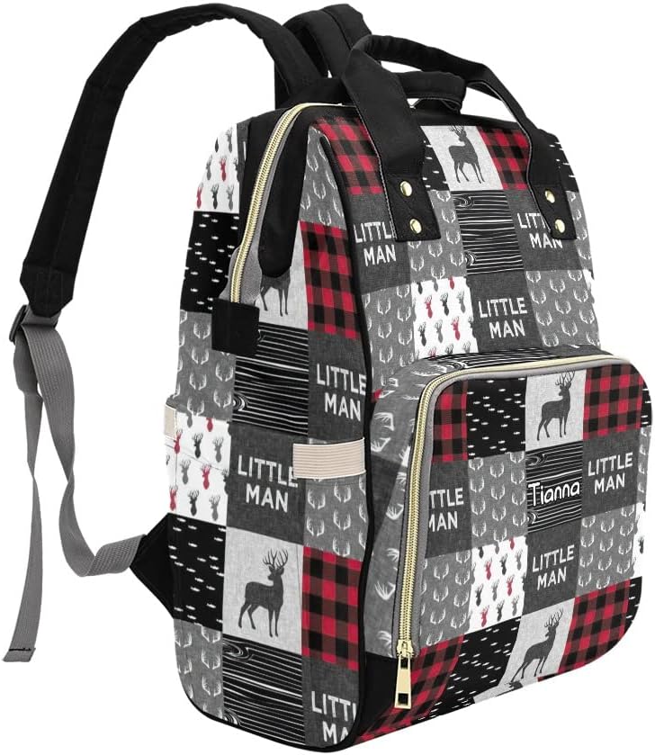 Antler Red Woodland Plaid Diaper Bags with Name Waterproof Mummy Backpack Nappy Nursing Baby Bags Gifts Tote Bag for Women