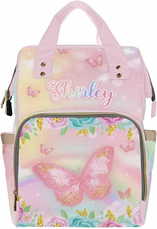 Customized Baby Bag Customize Diaper Bag Customized Gift Casual Daypack Mother's Day Gift Hiking Bag Customized Gift Customized Backpack, Rainbow Butterflies