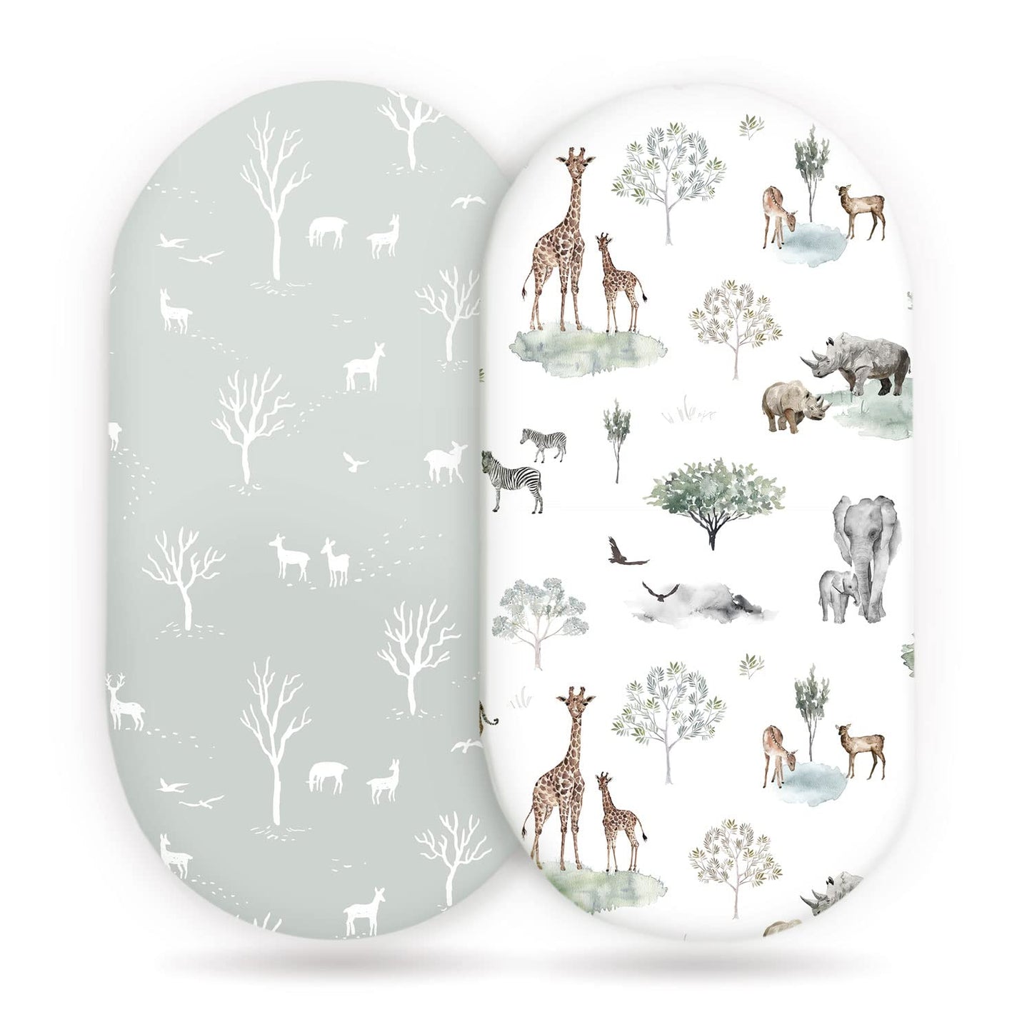 Stretch Ultra Soft Fitted Bassinet Sheet Set 2 Pack, Universal Fit for Bassinets Baby Cradle Moses Basket Oval Rectangle Mattress Safe and Snug, Pretty African Savannah Animals Pattern
