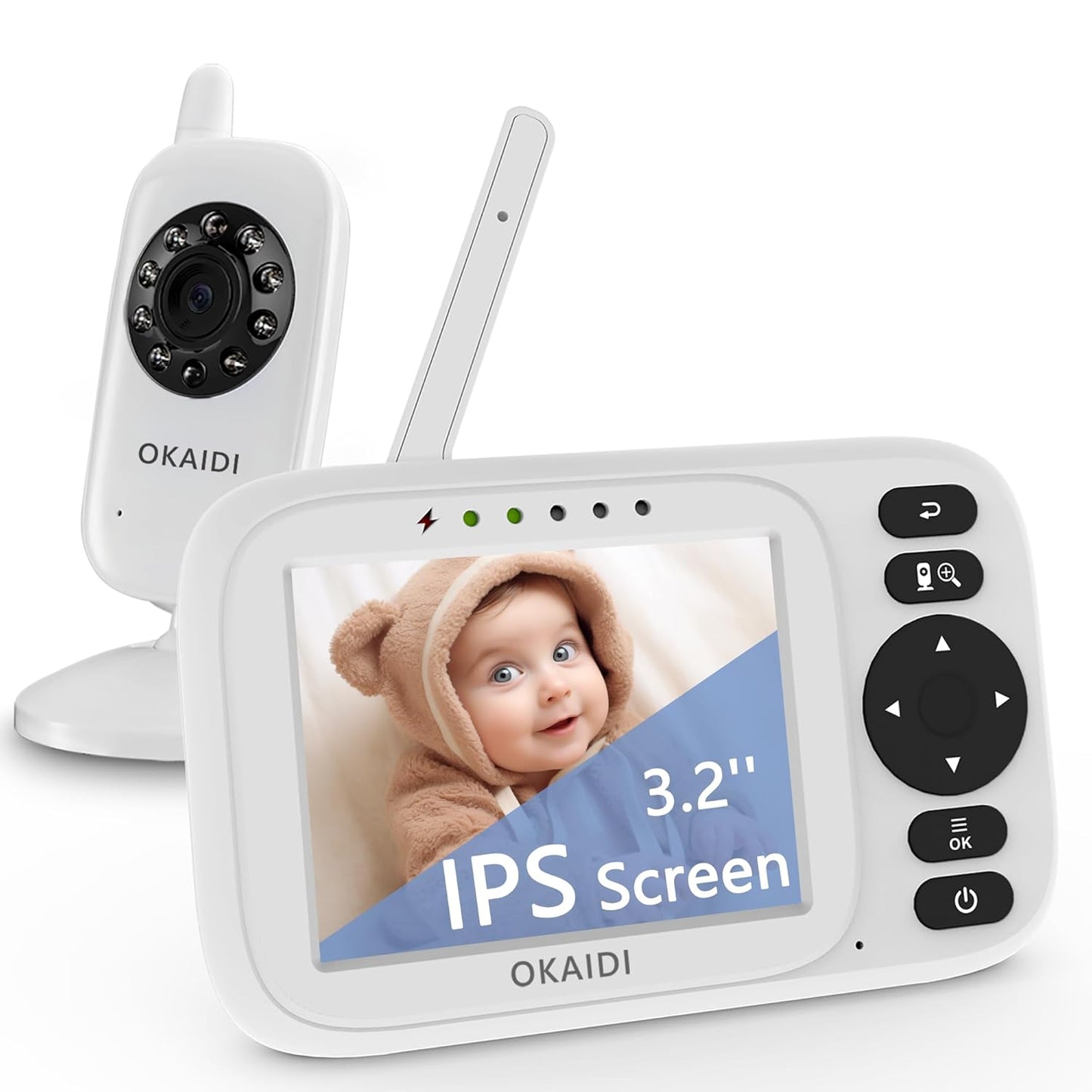 OKAIDI Baby Monitor with Camera and Audio, 3.2" IPS Screen Video Baby Monitor No WiFi, Infrared Night Vision, VOX Mode, Sound Activated Screen, 1000ft Transmission Range