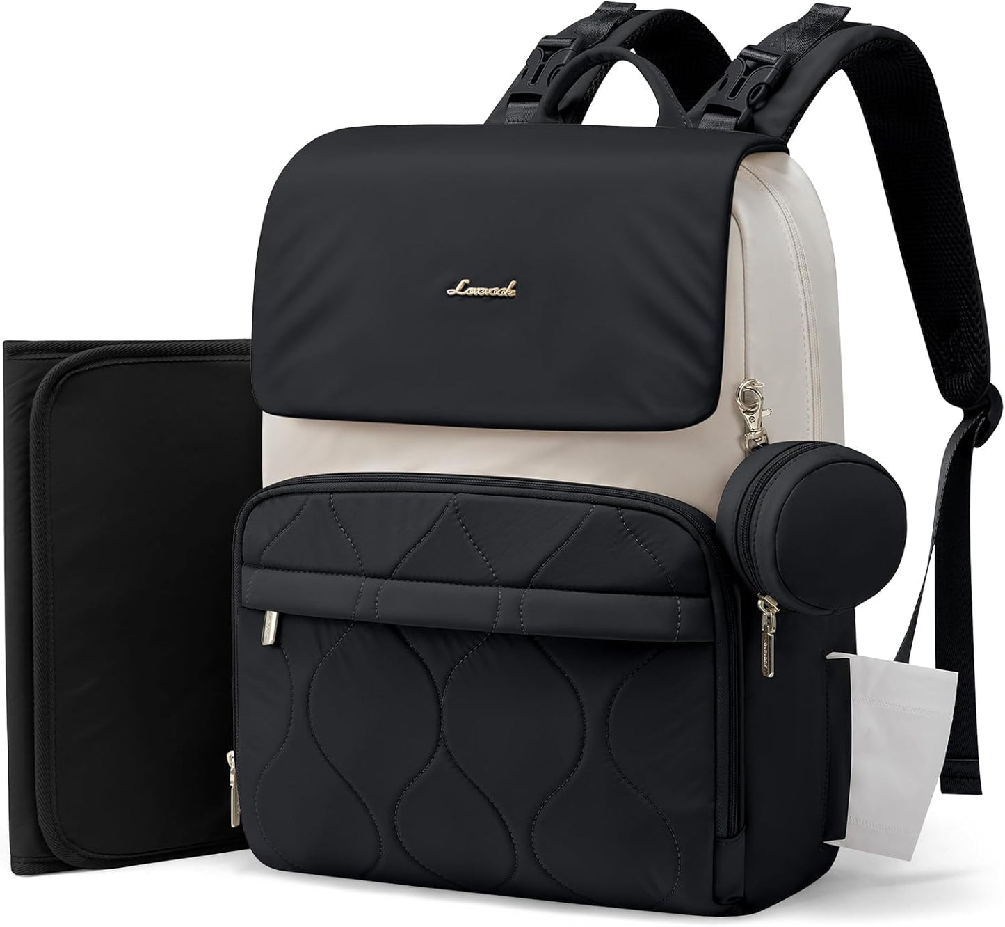LOVEVOOK Diaper Bag Backpack, Baby Travel Bags for Boys & Girl, Toddler Waterproof Diaper Bag w/Changing Pad (Black, 15.6''-Small)
