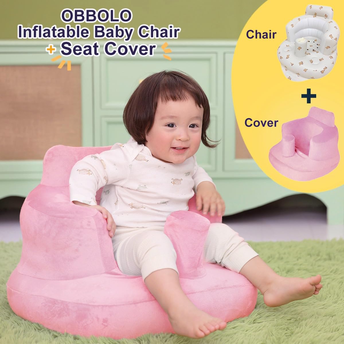 Inflatable Baby Seat with Cover for Babies 3 Months and Up,Inflatable Infant Chair with Cover,Plush Blow Up Baby Chair