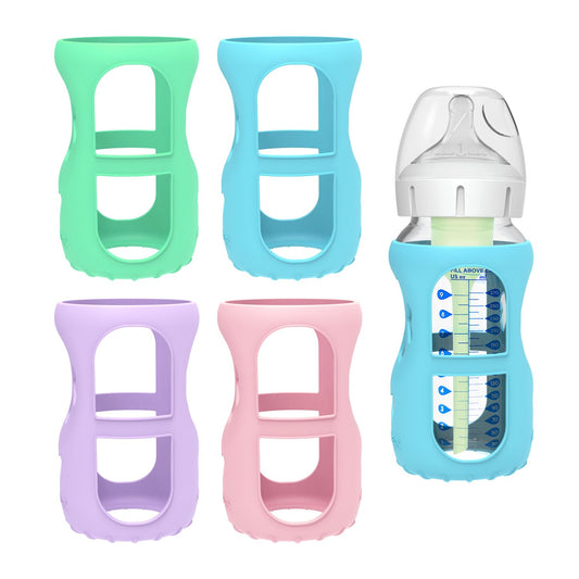 MORLIKE 4 Pack Silicone Sleeves Fit for 9 oz/270 mL Dr. Brown's Wide Neck Glass Baby Bottle, 100% Silicone Covers Protect Baby Glass Bottle, Easy to Grip Bottle Holders for ‎WB93703-WEB ‎WB91700-P4