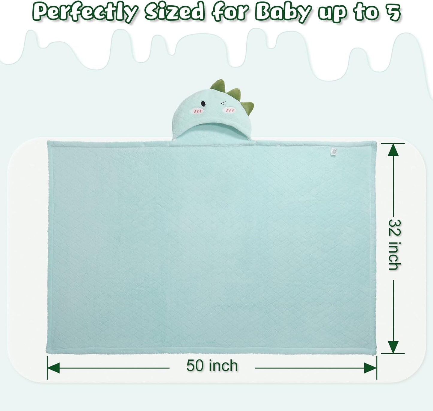 Baby Bath Towels Hooded, Dinosaur Thick Toddler Hooded Towel for Boy Age 0-5， 50" x 32" Large Size Soft Absorbent Coral Fleece Shower Gift for Kids,Beach Comfort Quick-Drying Green Dinosaur