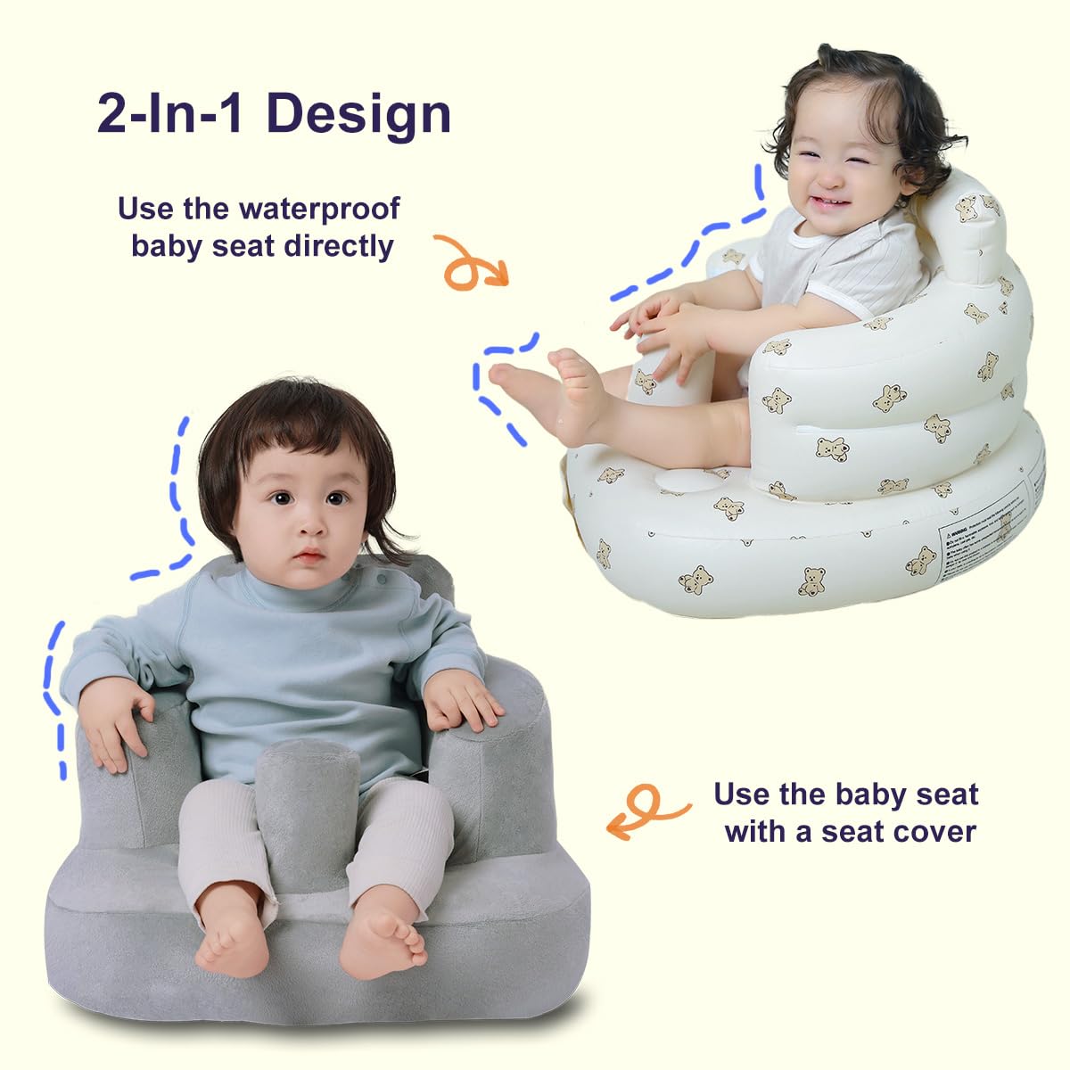 Inflatable Baby Seat with Cover for Babies 3 Months and Up,Inflatable Infant Chair with Cover,Plush Blow Up Baby Chair