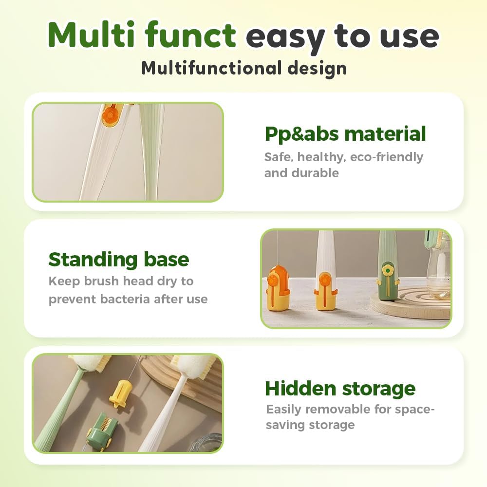 5 in 1 Bottle Cleaning Brush, Multifunctional Water Bottles Cleaner Brushs Portable Bottle and Lid Cleaning Brush Tool, Straw Cleaner Brushs for Baby Bottles Tumblers Glass Cups (2, Mix)