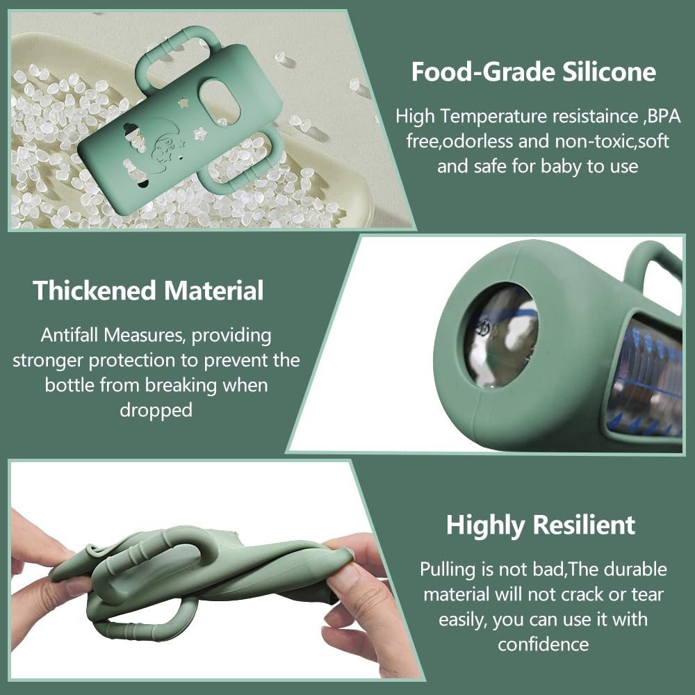 2 Pack Silicone Sleeves for Dr Brown's Glass Bottles, Drop Protection Bottle Sleeves with Handles, Anti Breakage Baby Bottle Holder Compatible with Dr. Brown's Newborn Glass Bottles,8 oz