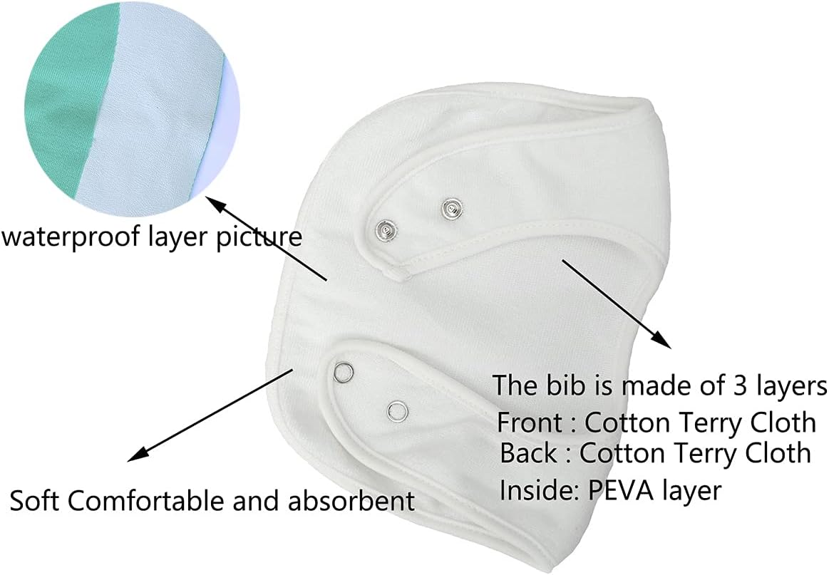 Maiwa Waterproof Terry cloth Baby bibs with Snaps for newborn girl boy, drool and teething for baby