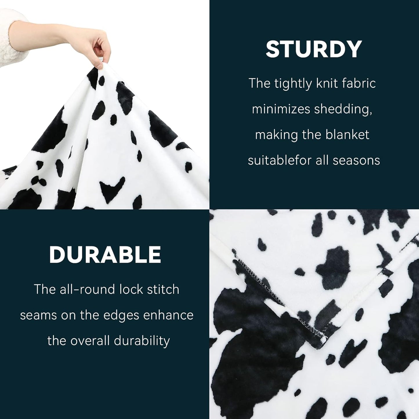Cow Print Blanket for Kids - 40"x50" Cute Lightweight Fuzzy Fleece Throw for Girls, Nursery Decor - Black White Plush Birthday Gifts for Kids Boys