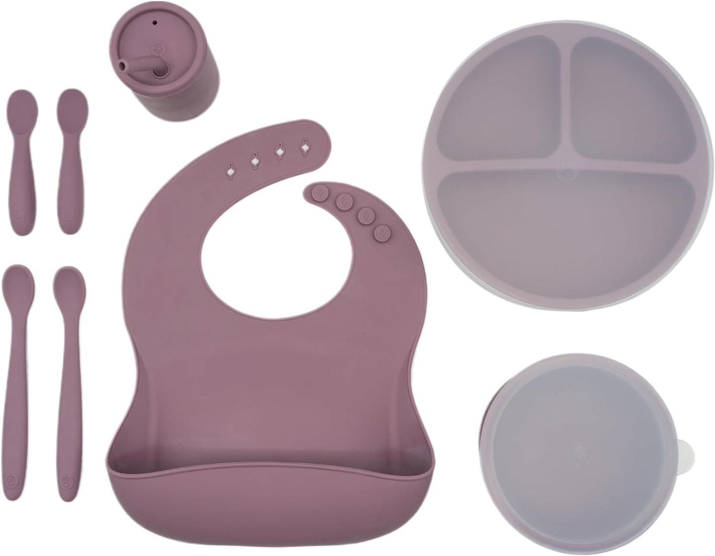 WeeSprout Baby Led Weaning Bundle, Silicone Suction Bowl, Spoons, Bib & Cup, Develops Self Feeding Skills, Dishwasher Safe (Purple)
