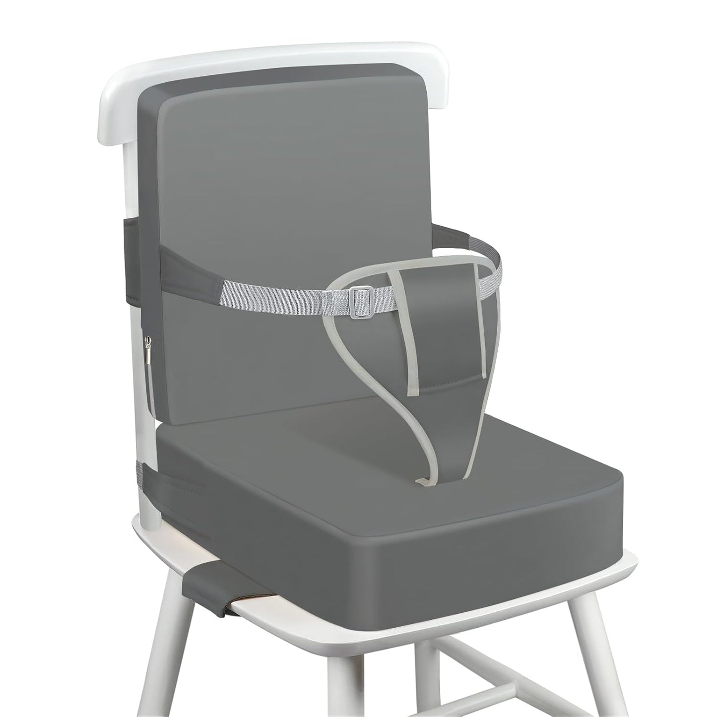 Toddler Booster Seat for Dining Table with Adjustable Straps, Kids Booster Seat for Kitchen Chair with Non-Slip Bottom, PU Anti-Scratch Portable Detachable Increasing Cushion (Dark Grey)