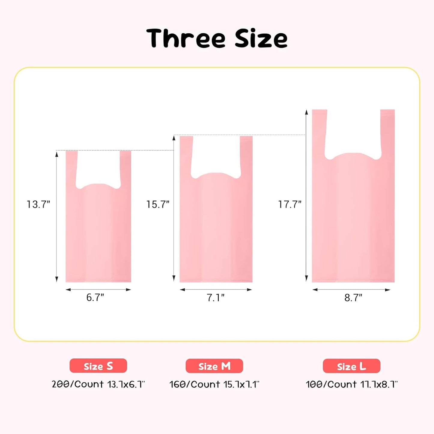 Odor Sealing Disposable Diaper Bags with Tie Handle, 100 count, Large Capacity, Unscented & Durable Diaper Trash Bags for Home & Baby Travel Use (Color:Pink)