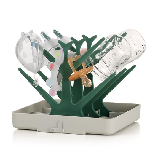 haakaa Baby Bottle Drying Rack, Space Saving Bottle Drying Tree for Bottles/Pump Parts/Pacifiers and Other Baby Essentials, Easy-Store Dryer Rack Great for Home & Travel, BPA Free (Forest Green)