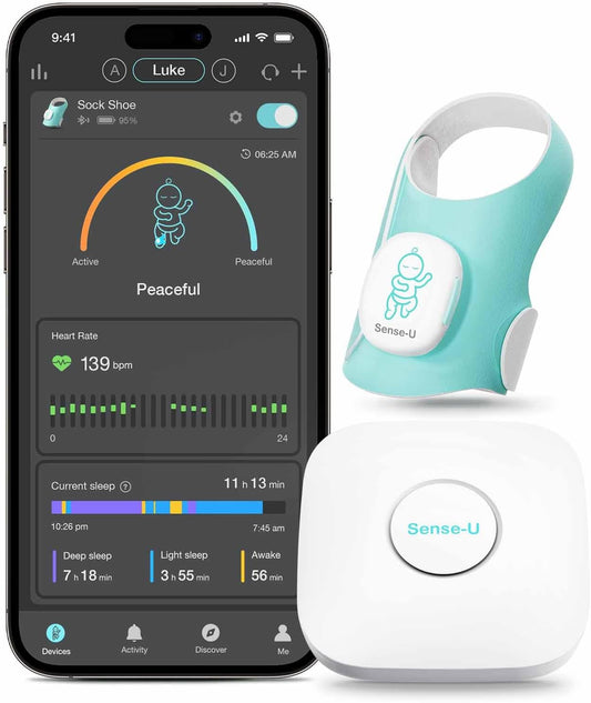 Sense-U Smart Sock Shoe Baby Monitor (Long Range) - Track Baby’s Heart Rate, Movement and Sleep from Anywhere