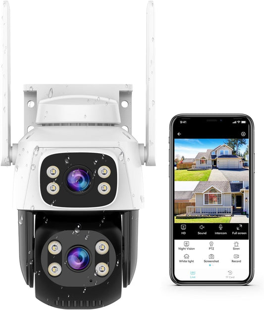 VSTARCAM Outdoor Waterproof Security Camera with 2 in 1 Camera, Dual Lens Outside Cameras for Home Security with Cord, AI Tracking, Light Alarm, Color Night, 2-Way Talk, 24/7 Record,SD/Cloud