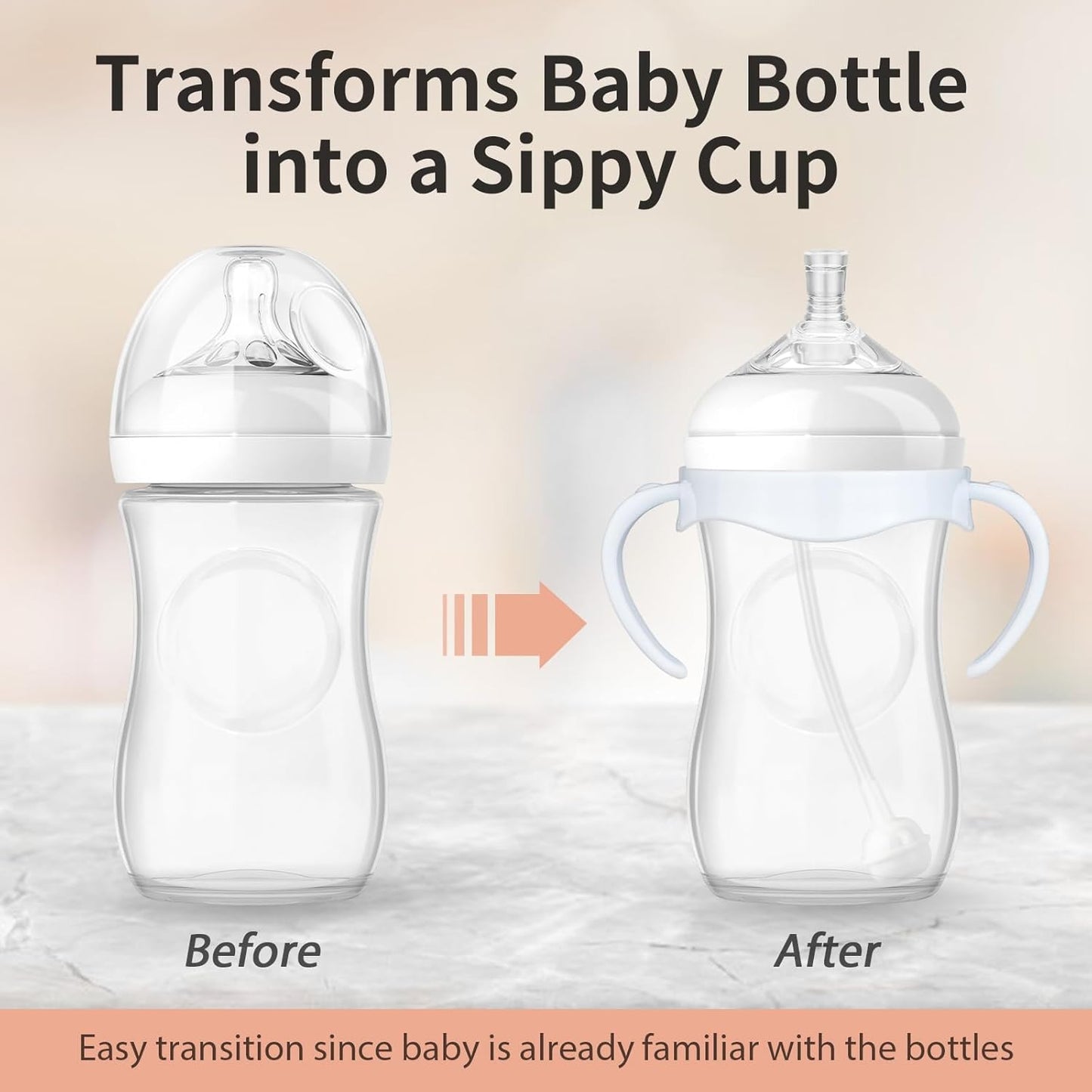 Straw Cup Conversion Kit Compatible with Philips Avent Natural Baby Bottle, Straw Transition Kit from Bottles, 4 Straw Top Nipples, 2 Weighted Straw Attachments, 2 Handles and 2 Cleaning Brushes