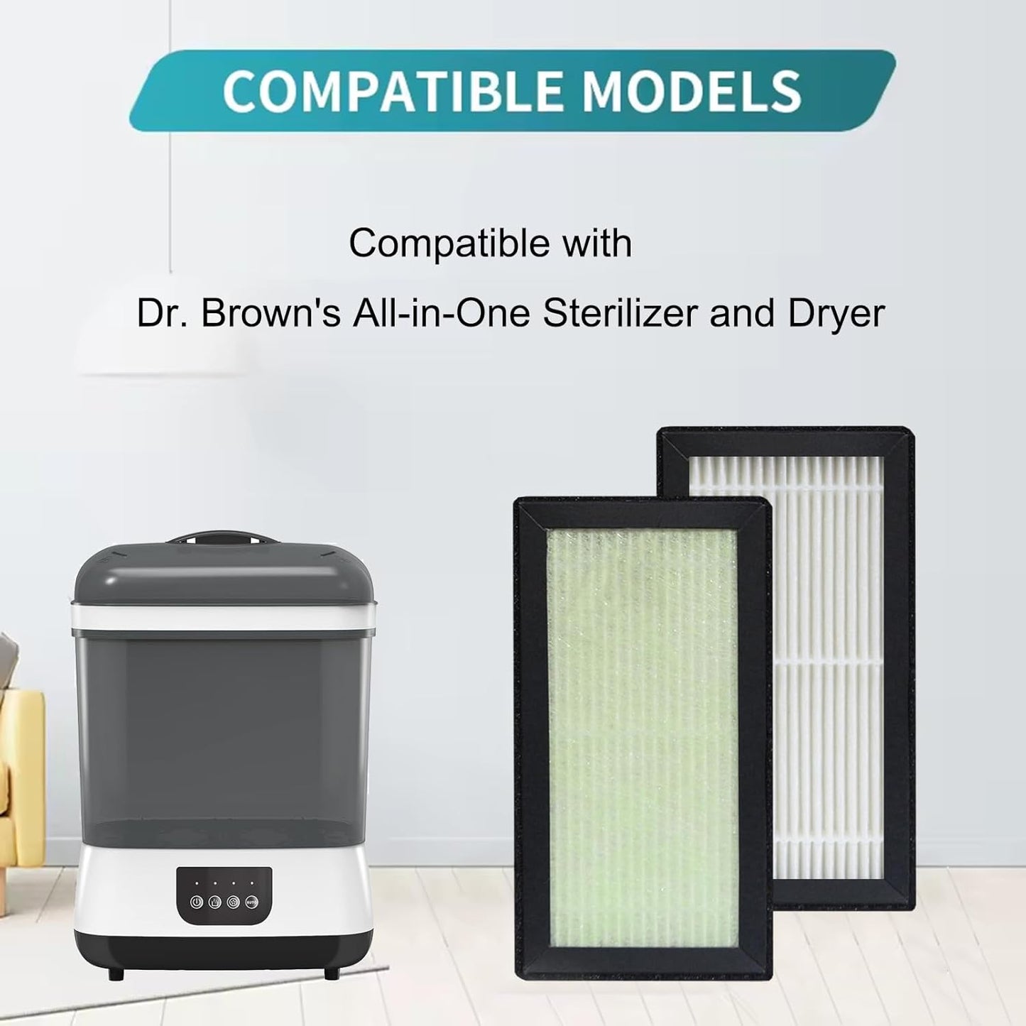 6 Pack HEPA H13 True Filter Replacement for Dr. Brown's Sterilizer and Dryer for Baby Bottles and Pacifiers