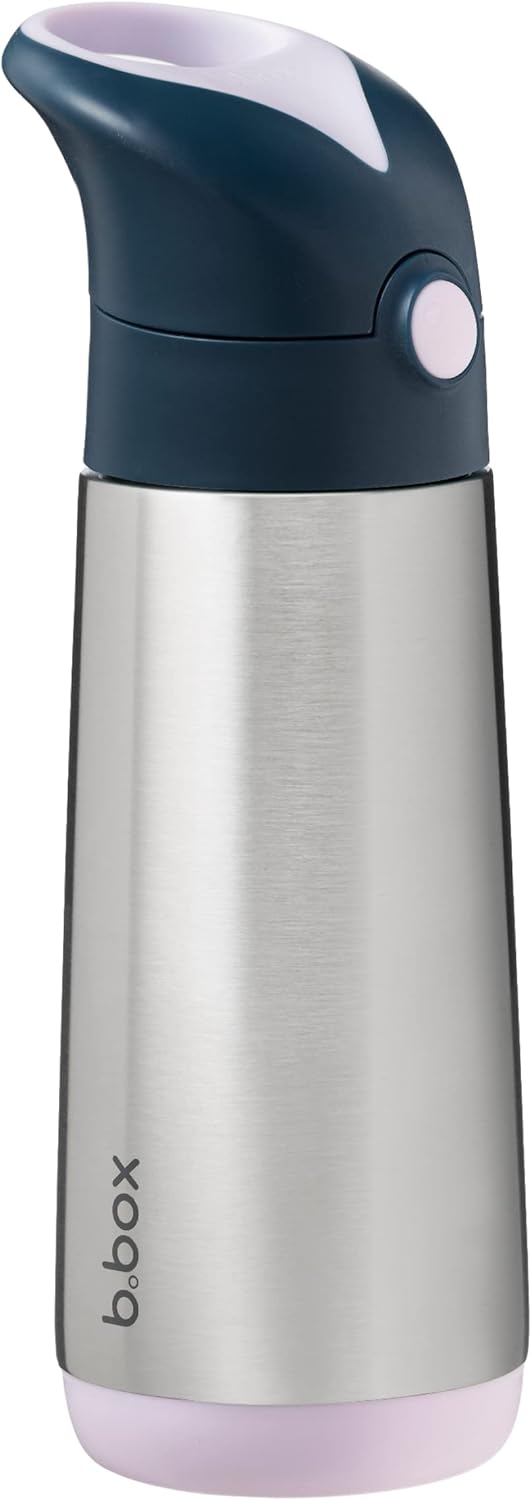 b.box 16.9 oz Insulated Water Bottle - Keeps Drinks Cold 15 Hours, Warm 8 Hours, Triple Wall Stainless Steel Kids Water Bottle w/Free Flow Silicone Straw, Leakproof & Dishwasher Safe