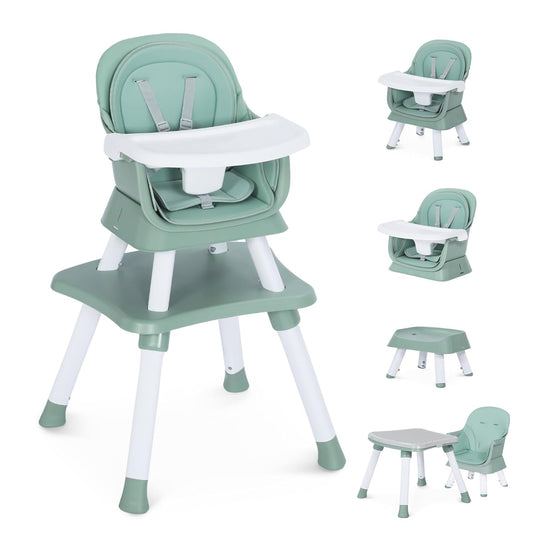 8 in 1 Baby Highchair, Convertible High Chair for Babies and Toddlers, Booster Seat w/5-Point Safety Belt, Toddler Building Block Table, Dishwasher Safe Tray, No Tool Install, Green
