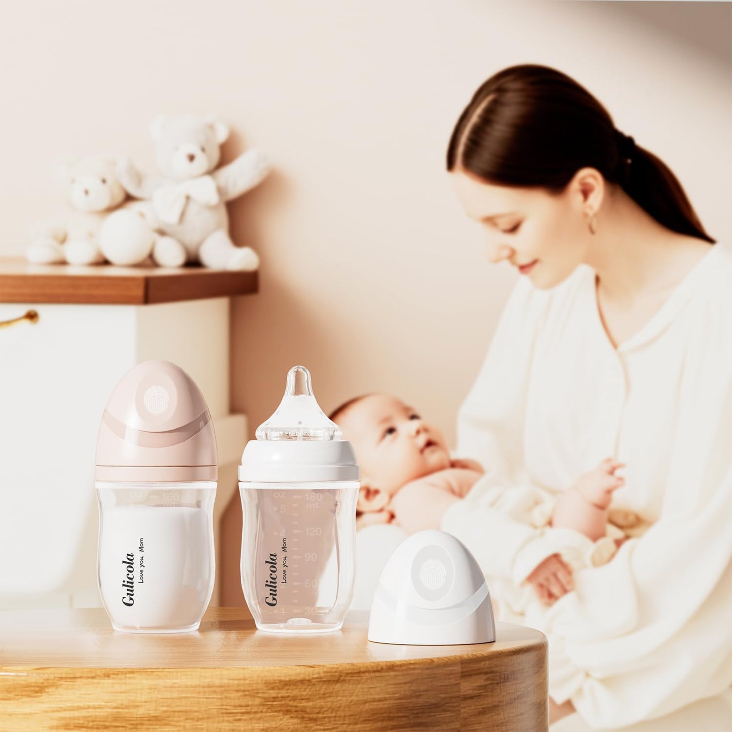 Gulicola Natural PP Baby Breastfeeding Bottles Newborn Set 2 Pack, Slow Flow Nipples, 0 Months +, 5 oz - Pink