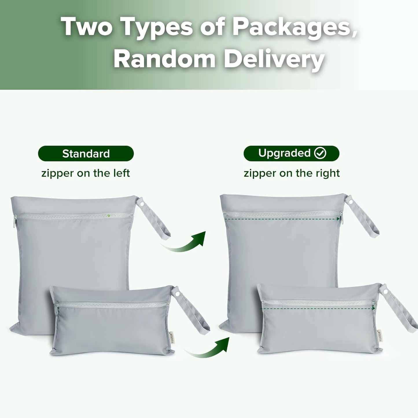 haakaa Waterproof Wet Bags for Baby Wet Dry Bags for Cloth Diaper, Swimsuit & Travel, 2pcs, Grey