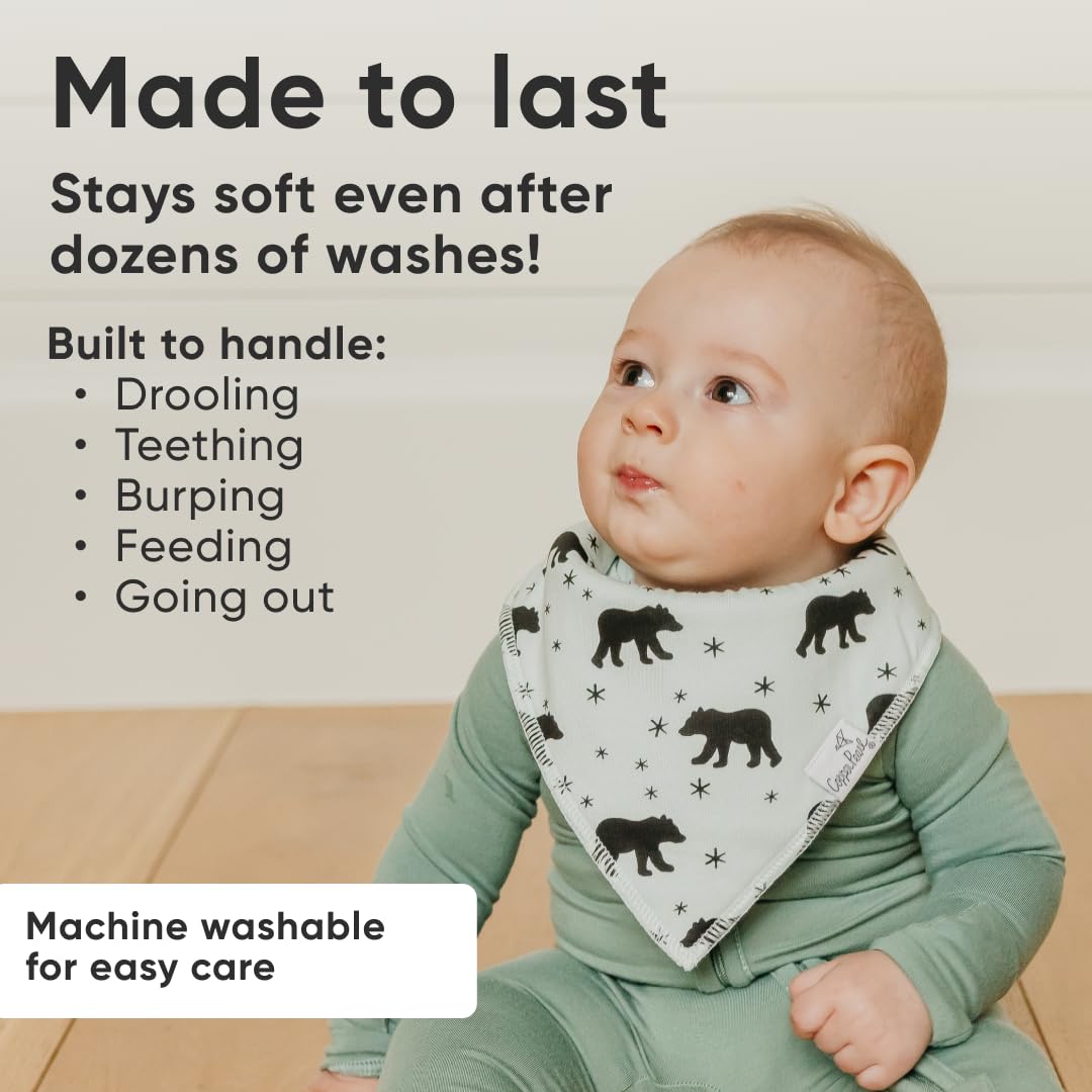 Copper Pearl 4 Pack Soft Cotton Baby Bibs for Drooling and Teething, Absorbent Drool Bibs for Baby Girl and Boy, Adjustable to Fit Newborns to Toddlers, Tons of Styles (Archer Set)