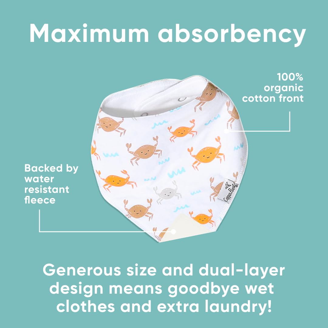 Copper Pearl 4 Pack Soft Cotton Baby Bibs for Drooling and Teething, Absorbent Drool Bibs for Baby Girl and Boy, Adjustable to Fit Newborns to Toddlers, Tons of Styles (Tide)