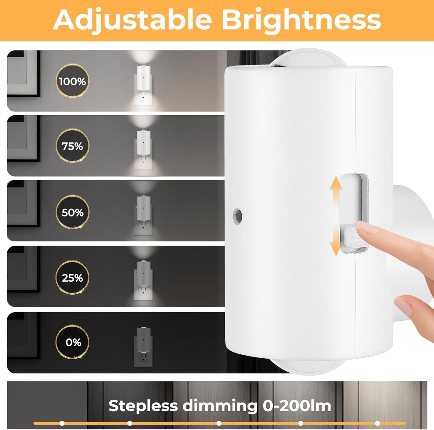 4 Pack Small LED Night Light, Dimmable Plug-in with Dusk to Dawn Auto On/Off, 5000K Daylight Adjustable Brightness (0-200 LM), 180° Rotating Head for Kitchen, Bathroom, Hallway