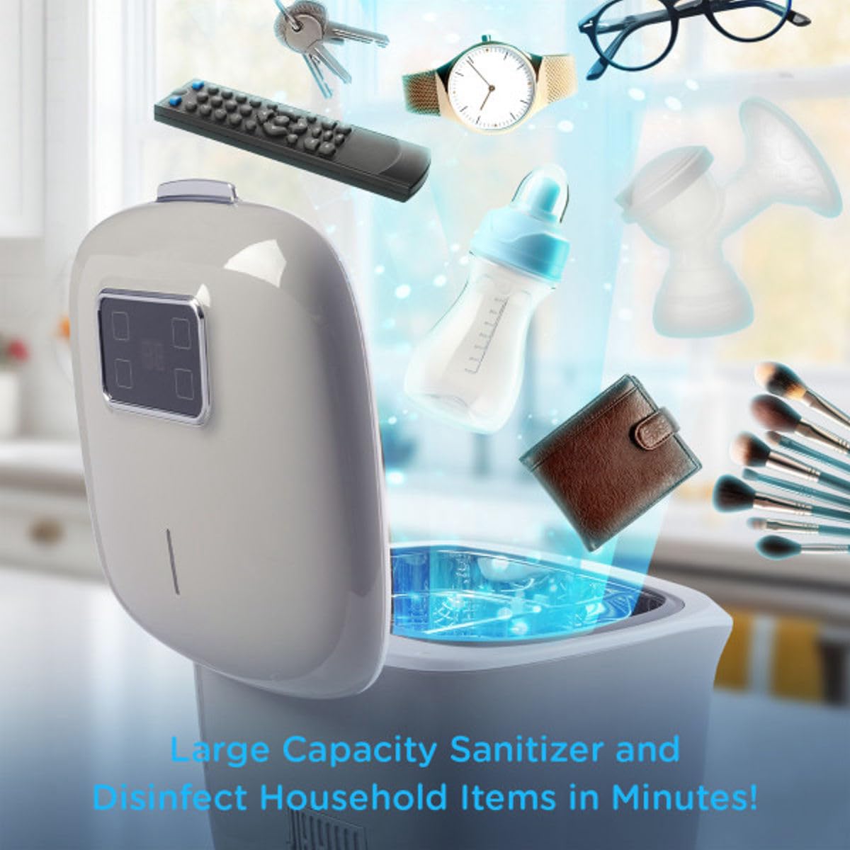 EVLA'S Baby Feeding Bottle Sanitizer & Dryer, UV Light Sanitizes Baby Bottles, Pacifiers, Small Toys, Even Phone or Credit Card in Minutes! Large Capacity UV Box Sanitizer, Grey