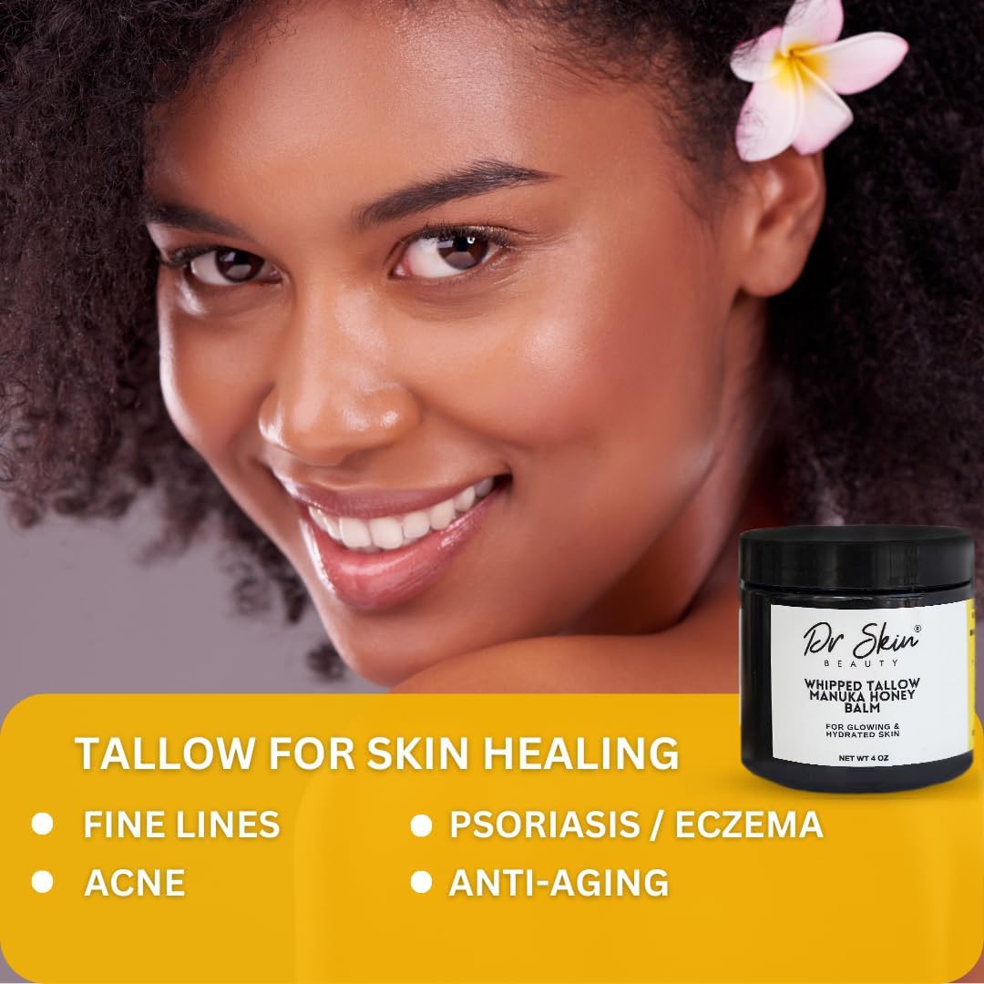 Whipped Beef Tallow and Manuka Honey Balm, 4oz, Orange scent, Grass Fed Grass Finished Organic Face Cream, Body Lotion, and Lip Balm for psoriasis, eczema and babies