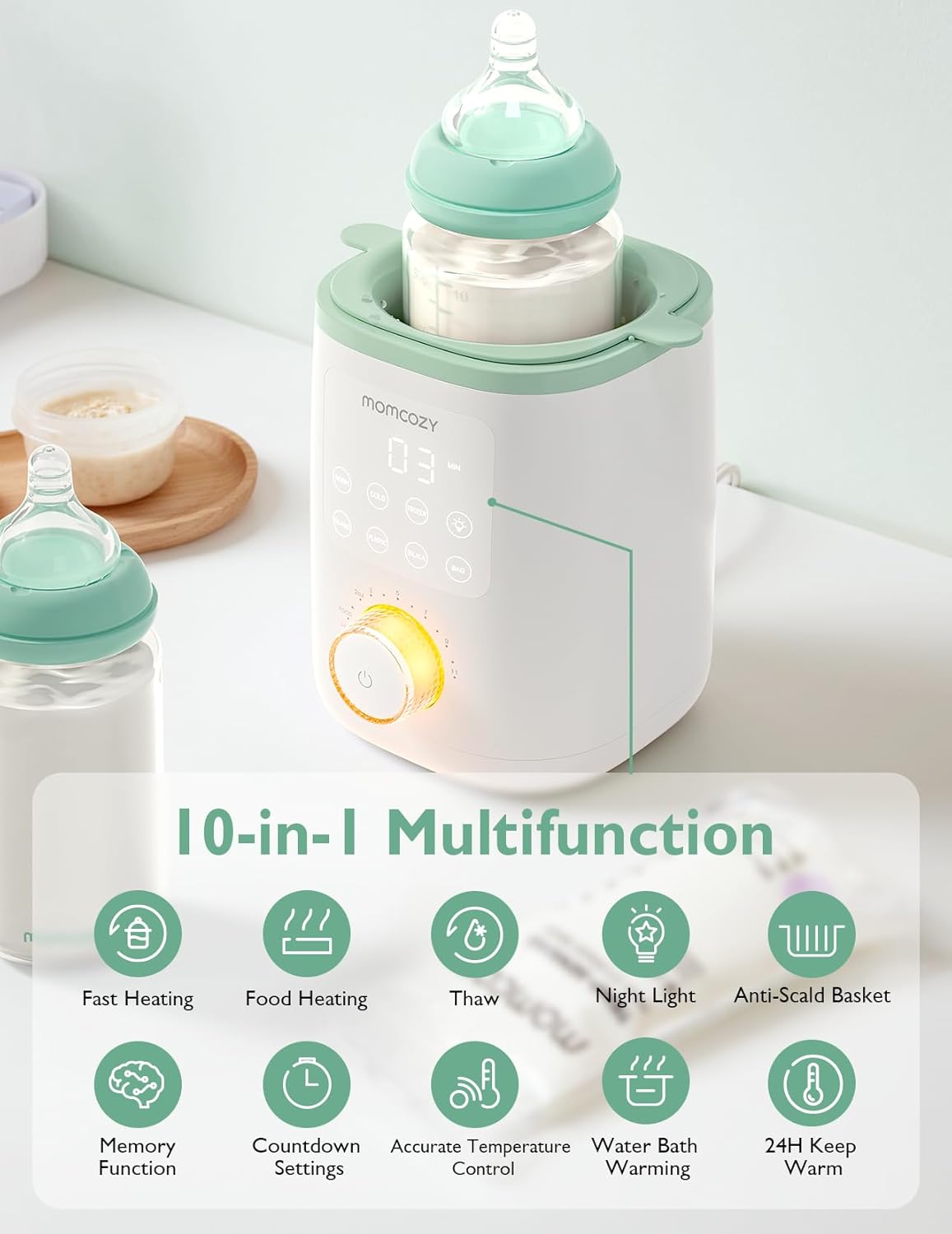 Momcozy Retain Nutrients Bottle Warmer, 9-in-1 Baby Bottle Warmer with Night Light, Accurate Temperature to Preserve Fullest Nutrients in Breast Milk, Bottle Warmers for All Bottles