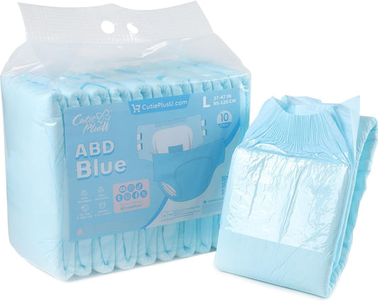 CutiePlusU Disposable Adult Diaper Heavy Absorption Dry Surface Adult Diapers All Night- Blue 10 Pieces (Large 36"-46")