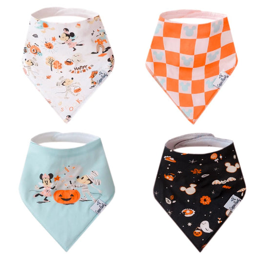 Copper Pearl Baby Bandana Drool Bibs for Drooling and Teething 4 Pack Gift Set Mickey Mouse's Boo Bash