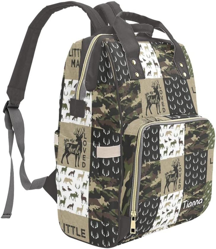 Antler Man Woodland Camo Diaper Bags with Name Waterproof Mummy Backpack Nappy Nursing Baby Bags Gifts Tote Bag for Women