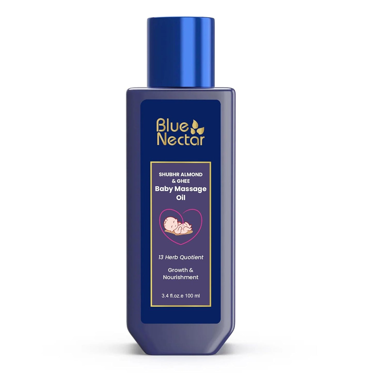 Blue Nectar Ayurveda Gentle Baby Oil for Newborn Skin Care -Moisturizing Baby Massage Oil for Dry Skin &Scalp Moisturizer| Soothing with 100% Natural Coconut Oil & Organic Ghee (13 Herbs, 3.38 Fl Oz)
