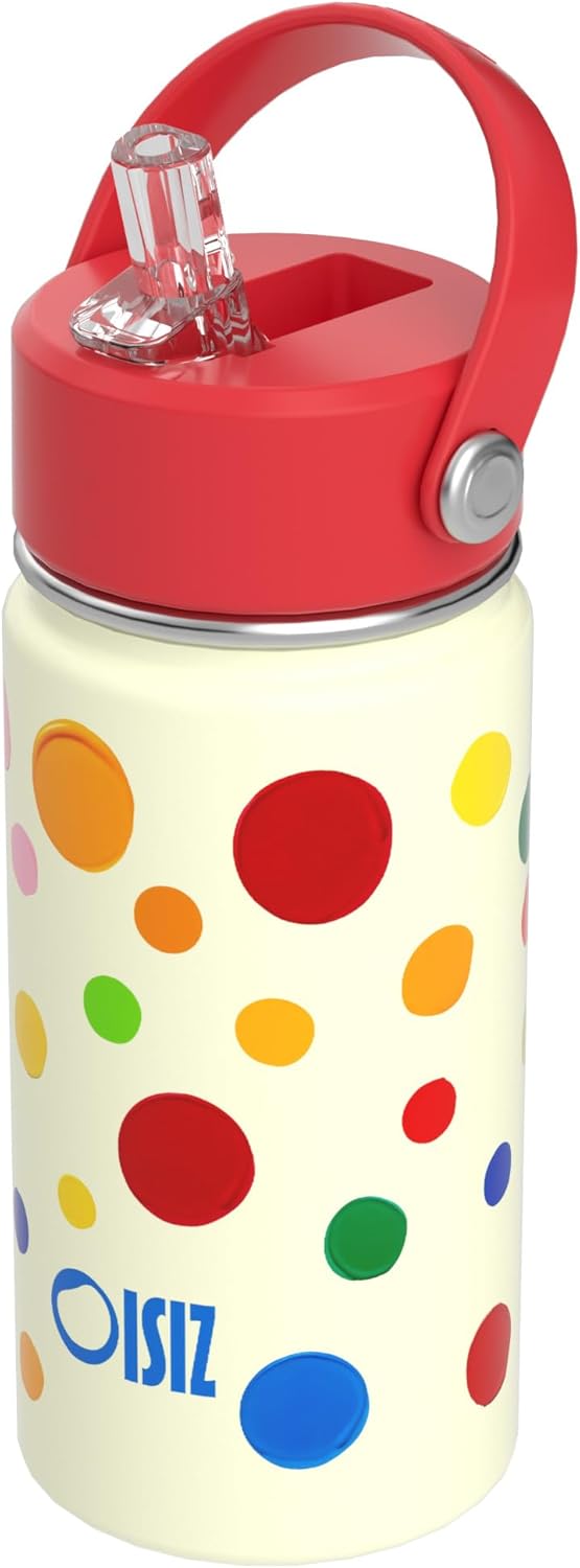 OISIZ Kids Water Bottle with Straw Lid 14oz, Vacuum Insulated 316 Stainless Steel Water Bottles for Kids for School, Leakproof Water Bottle, BPA Free and Keep Cold for 24 Hours
