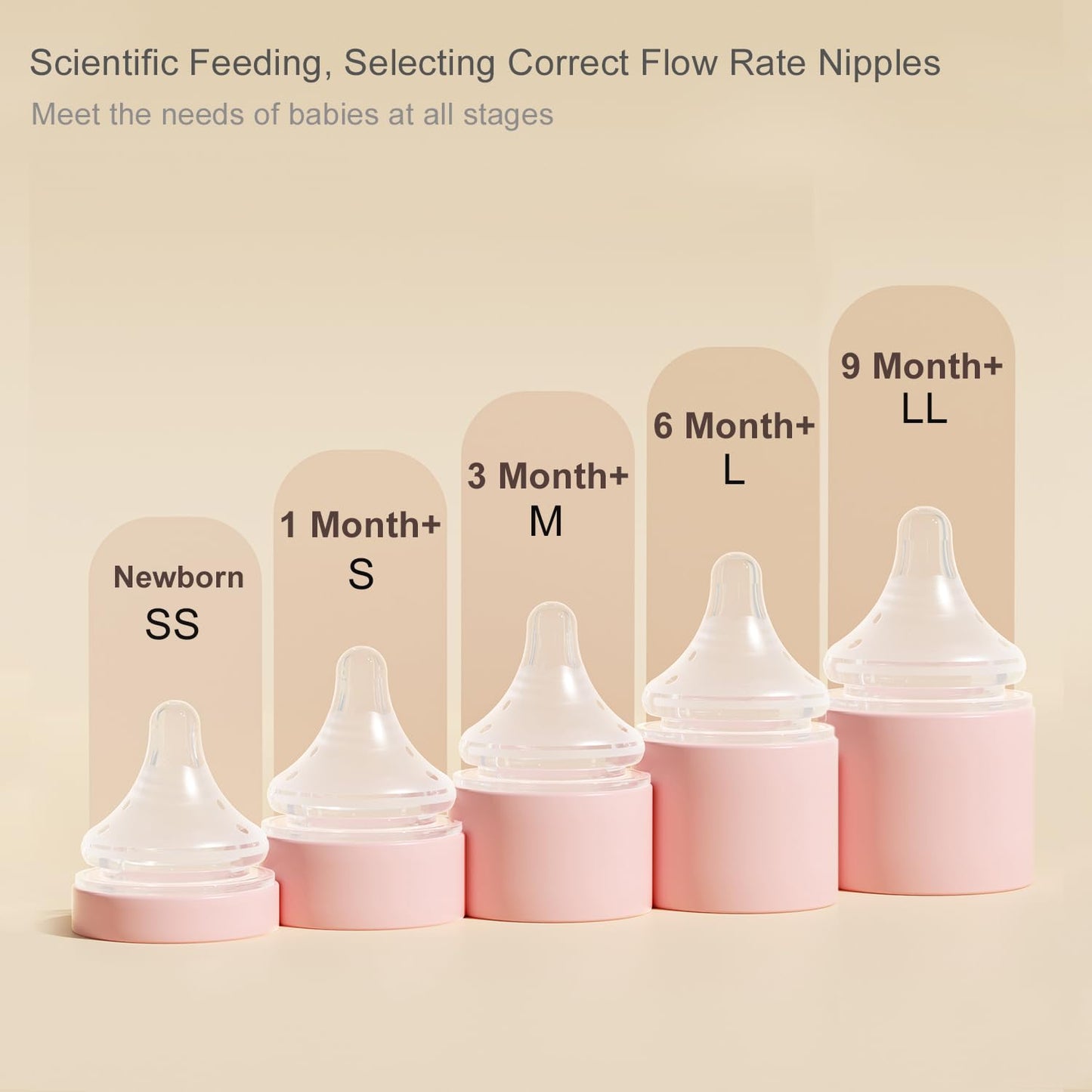 Gulicola Natural Flow Baby Bottle Silicone Nipple Level 2, Medium Flow (M), 3+ Months, 3 Counts (Pack of 1)
