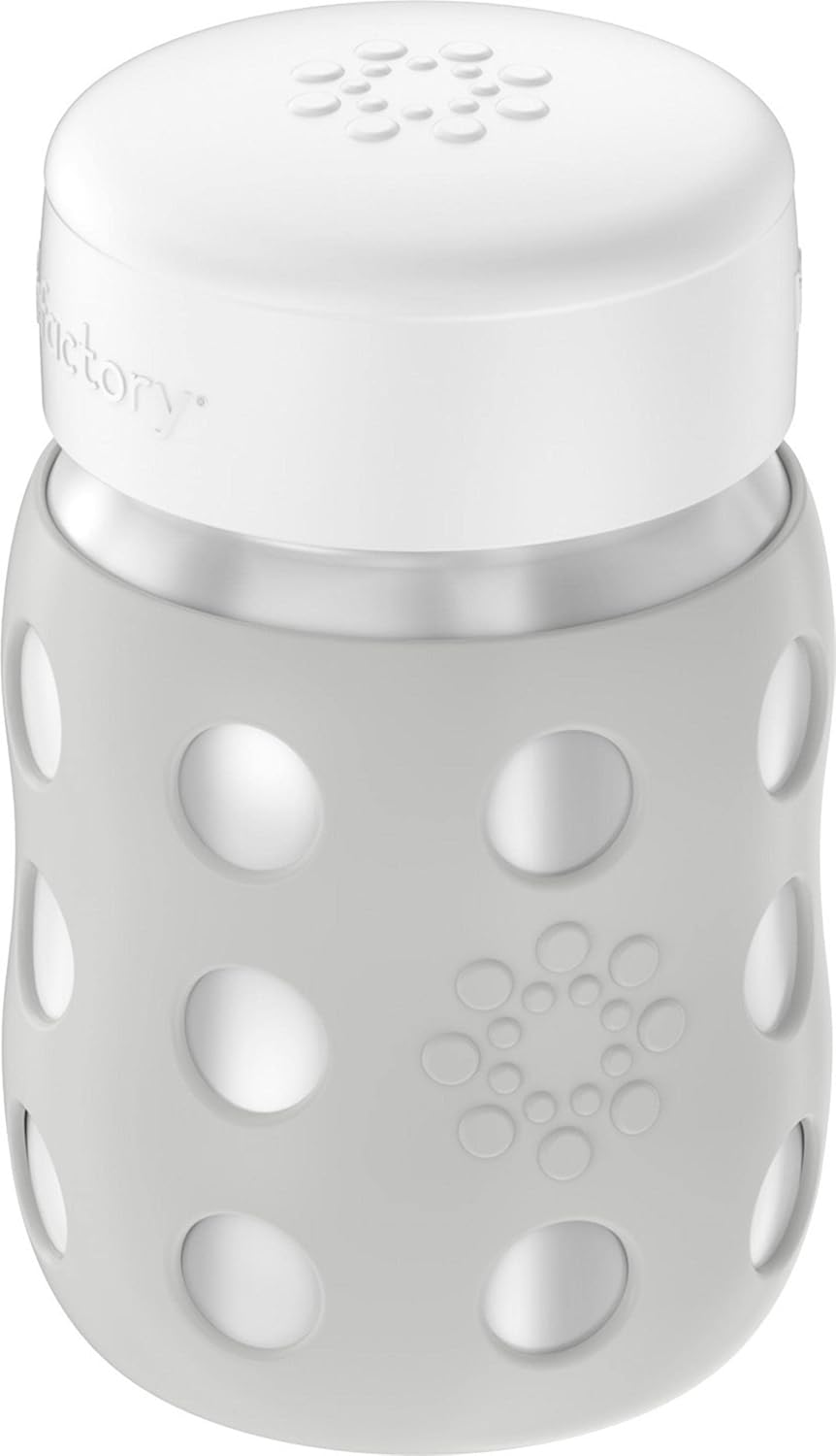 Lifefactory 8-Ounce Stainless-Steel Vacuum-Insulated Wide-Neck Baby Bottle with Hard Sippy, Stone Gray, LS2221WCG4