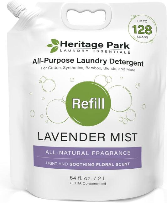 Heritage Park Luxury Laundry Detergent | Dermatologist Tested Plant based Natural & Enzyme Laundry Detergent | Sensitive Skin Friendly - Lavender Mist (64 fl oz Refill)
