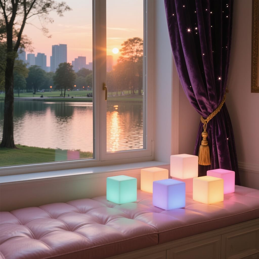 6-inch LED Cube Light, RGB 16 Colors Tesseract Cube w/Remote, Cordless Cosmic Cubes LED Mood Lamp, Waterproof Rechargeable Beside Night Light for Home Nursery Party Decor & Gift