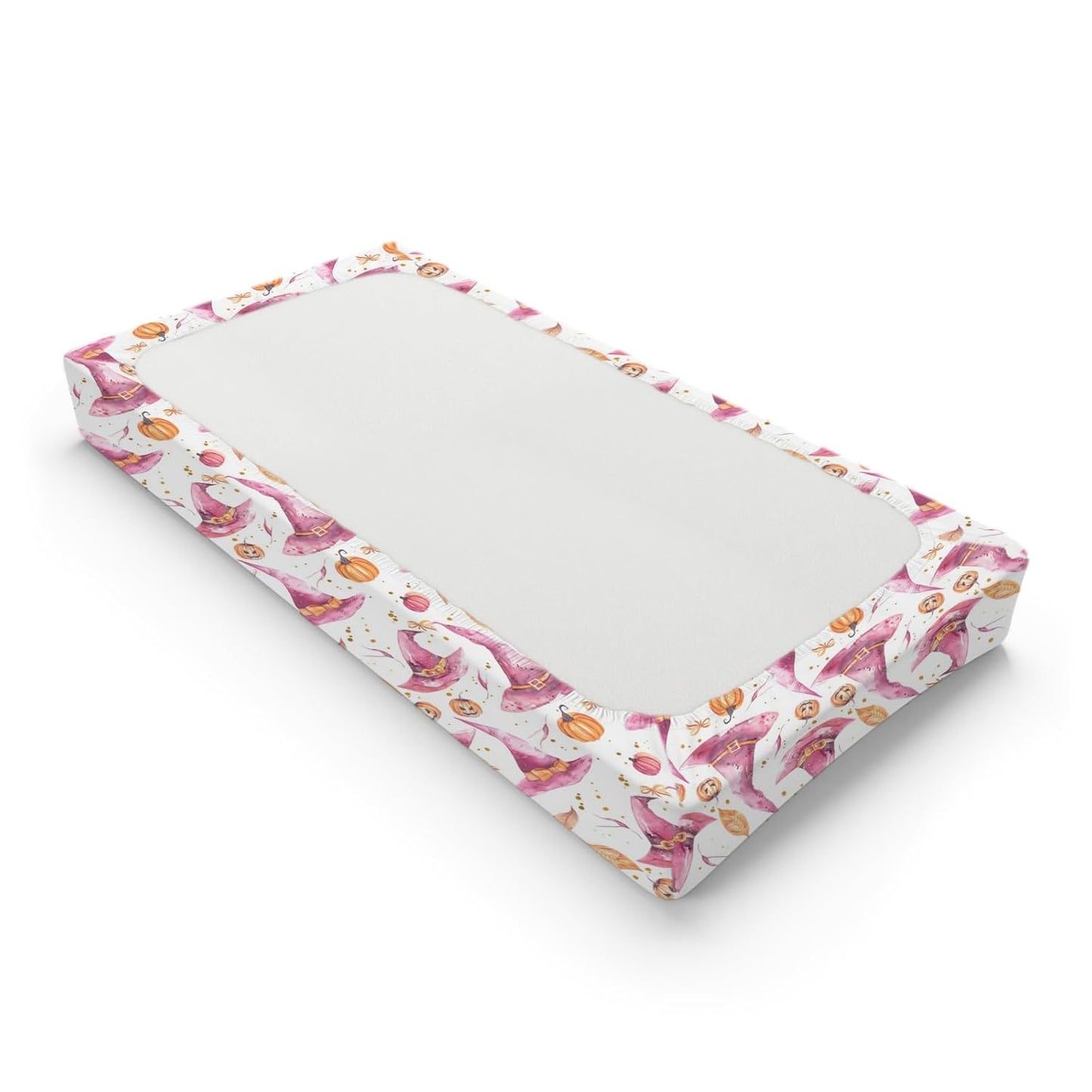 Watercolor Halloween Witch Hats Pumpkin Bows Leaves Pattern Baby Changing Pad Cover, Unisex Fall Winter Holiday Nursery Diaper Changing Table Pad Mat Sheet for Boys Girls-16x32