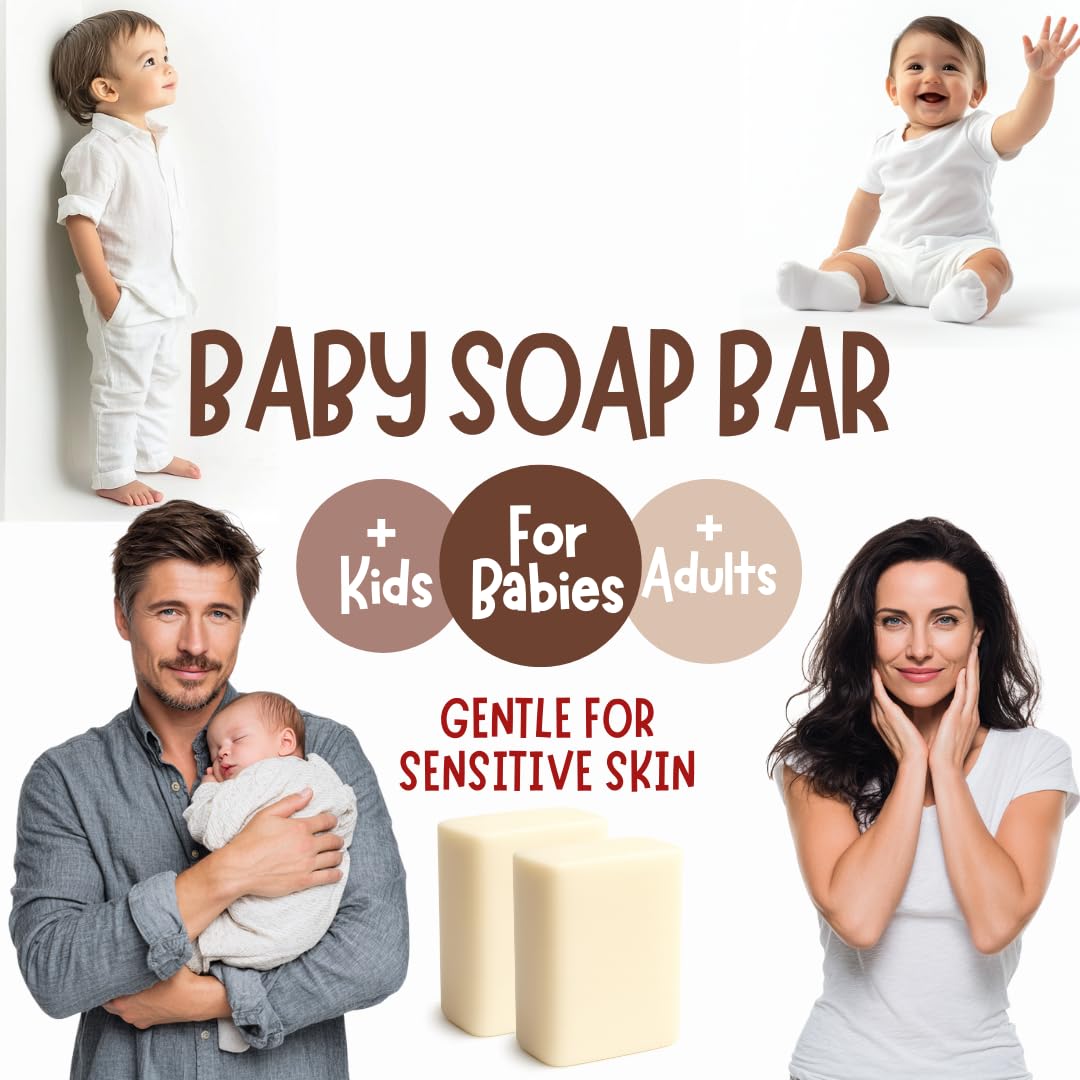 Unscented Baby Soap Bar for Sensitive Skin | Only 7 Ingredients | Gentle Face & Body Wash for Babies, Toddlers, Kids & Adults | Organic and Natural | 5 Bars