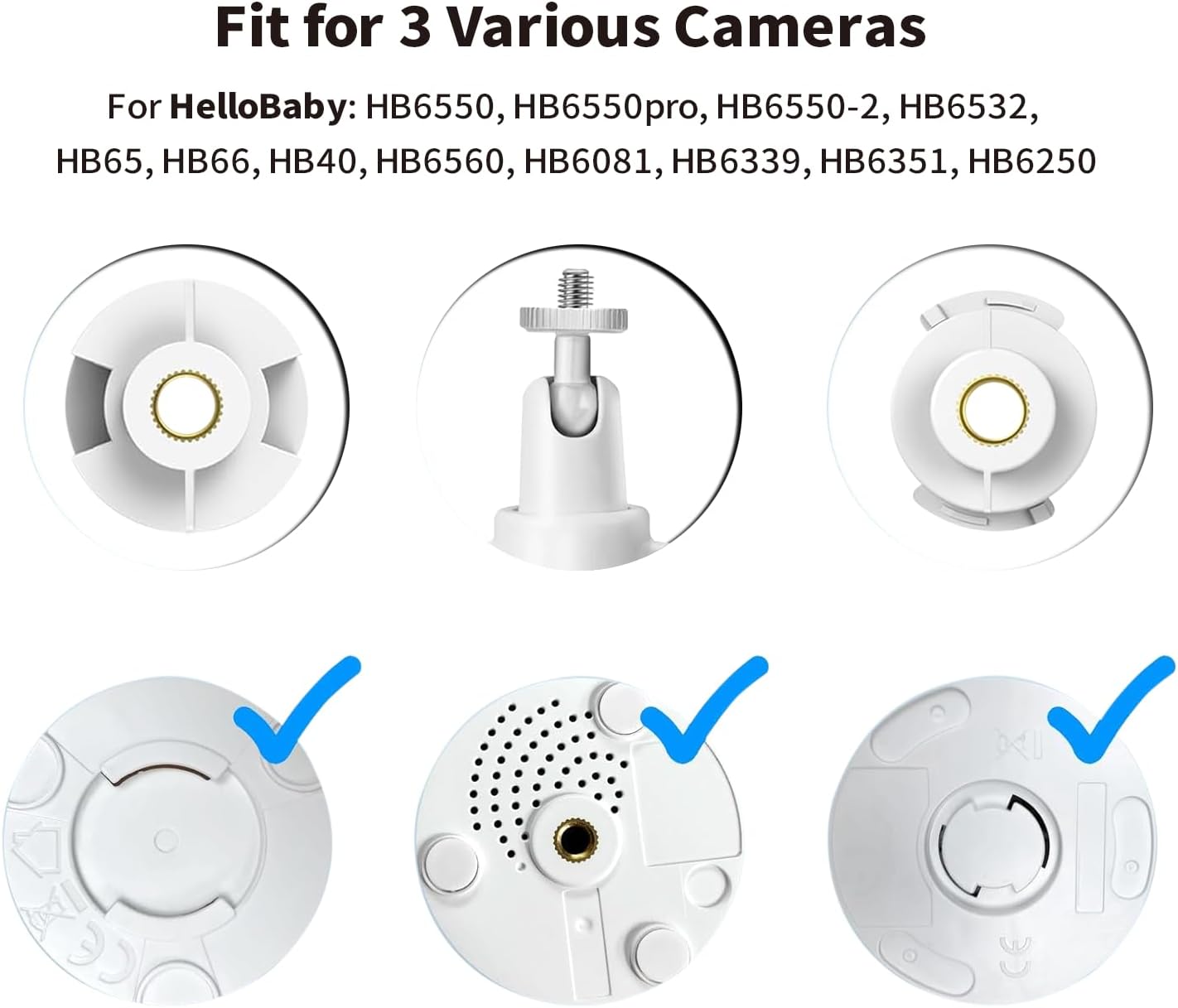 Universal Baby Monitor Wall Mount Holder, Compatible with HelloBaby HB65/HB6550/HB6558/HB66/HB248, ANMEATE SM935E/SM650/Bonoch/ChildsFarm/Eufy Baby Monitor, Adjustable Aluminum Alloy Mount, White