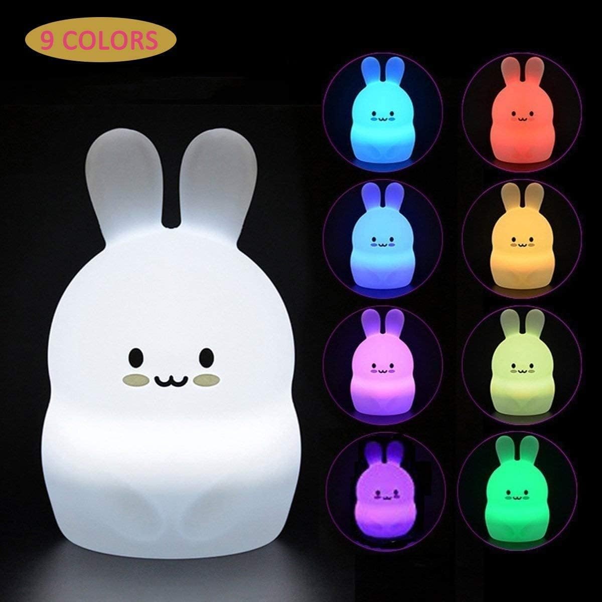 Rabbit Night Light for Kids, Bedside Lamp for Children, Baby Nursery Lamp for Breastfeeding Safe, Break Resistant, Adjustable Brightness & Color, Touch Control + Remote Control - Medium Rabbit