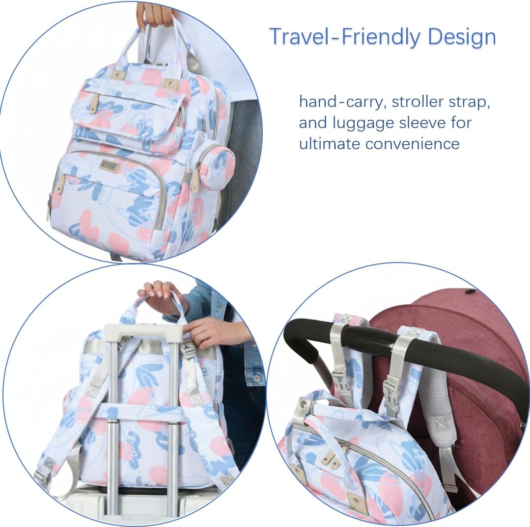 Diaper Bag Backpack for Baby – Large Capacity Waterproof Travel Tote, Multifunction Baby Bag with Changing Pad, Pacifier Holder & Stroller Straps (Strawberry Pink)